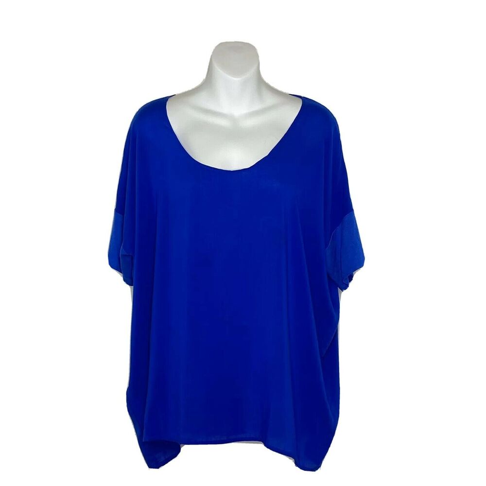 MNG Suit Shirt‎ Womens Medium Blue Dolmen Sleeve Wide Neck Top